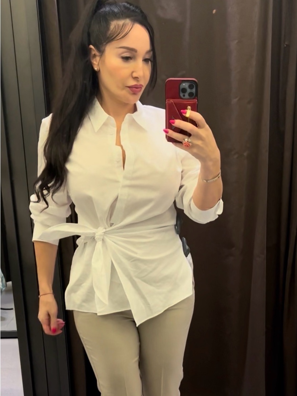 ZARA Classic White Tie-Waist Button Shirt - Women